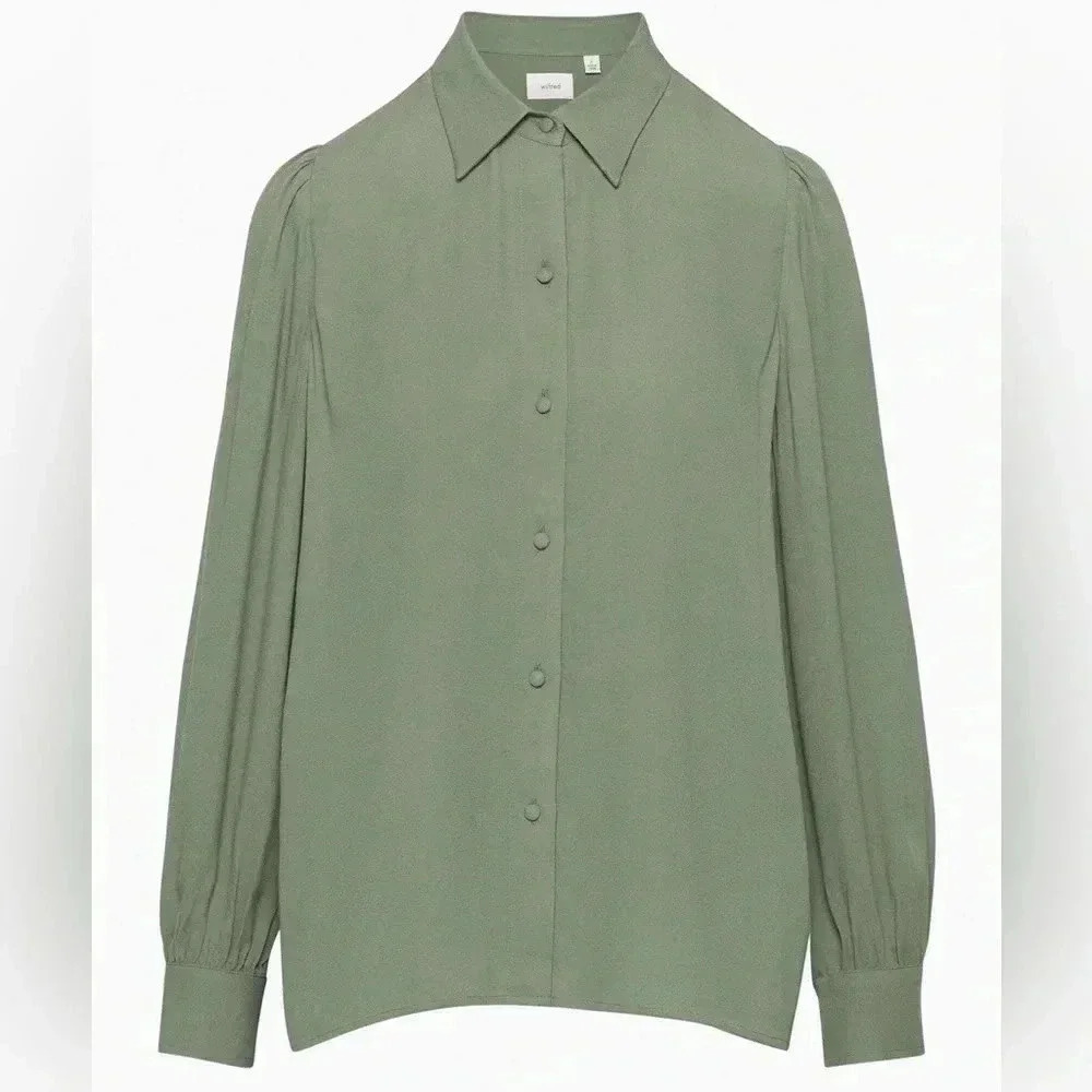 Aritzia Wilfred Josephine Long Sleeve  Puff-sleeve Button Down Blouse Size XS
